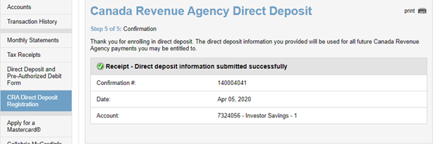 cra direct deposit setup